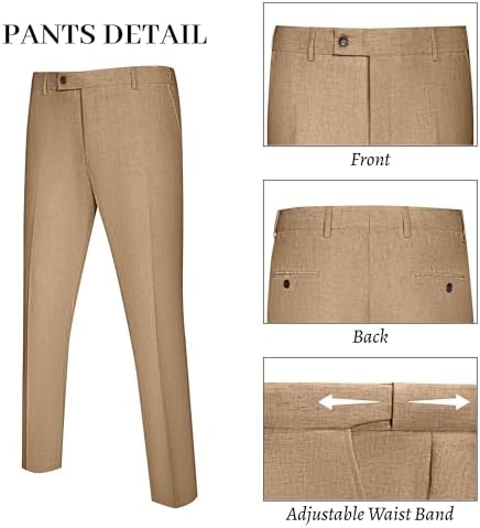 Mens Linen Suit Slim Fit 2 Piece Summer Beach Wedding Suits Peak Lapel Casual Blazer Pants Set for Prom Tuxedo