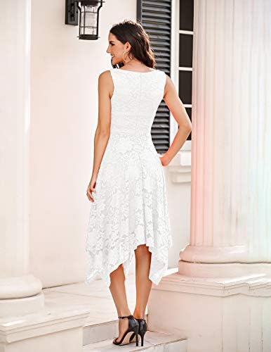 Meetjen Womens Lace Cocktail Party Dress 2026 Handkerchief Hem Bridesmaid Prom Formal Dresses for Wedding Guest