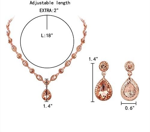 EleQueen Womens Wedding Bridal Jewelry Set for Brides Bridesmaids, Crystal Teardrop Necklace Dangle Earrings Jewellery for Party Prom