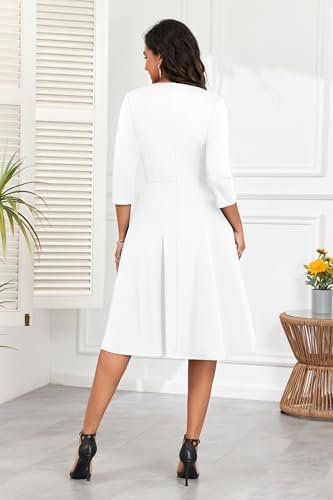 Nmoder Women Vintage 1950s Dress|2026 Retro Cocktail Party Casual Swing A-line Midi Dresses 3/4 Sleeve