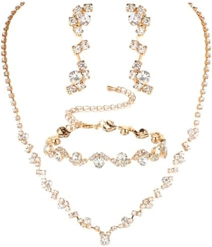 Jewelry for Prom,Silver Necklace for Women Prom, Rhinestone Crystal Necklace Bracelet Earrings Set, Silver Accessories for Women Jewelry for Wedding Party