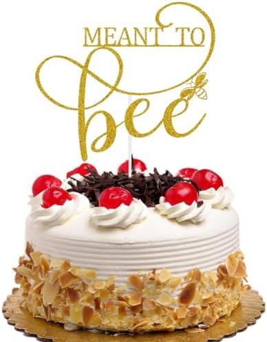 Meant To Bee Cake Topper for Wedding Engagement Bridal Shower Bachelorette Baby Shower Party Supplies Gold Glitter