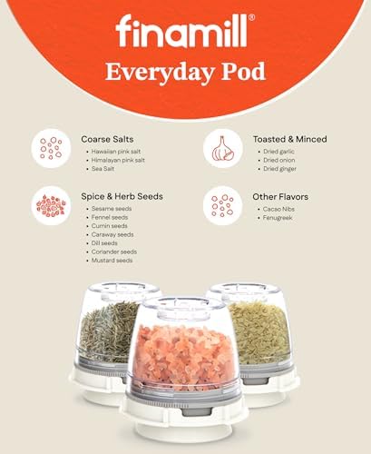 FinaMill Ultimate Gift Set Battery Operated Spice Mill with 4 Interchangeable Spice Pods & Slate Quartet Stackable Tray, Adjustable Coarseness, Ceramic Grinder, LED Light, Kitchen Gifts for Women