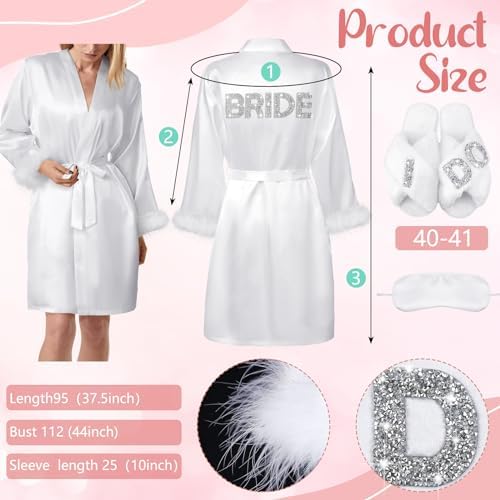 Croloose 9 Pcs Rhinestone Bridal Shower Gift Set Include Box 20 oz Tumbler Slippers Bride Robe Makeup Bag Scented Candle Blindfold 2 Artificial Rose for Bachelorette Wedding Party Gift