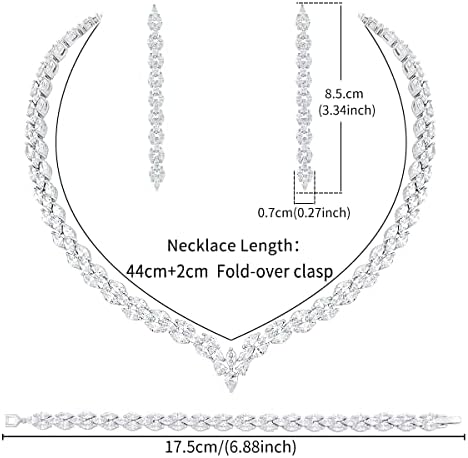 White Gold Plated Cubic Zirconia CZ Marquise Bridal Necklace Drop Dangle Earrings Bracelet set for Women Wedding Brides