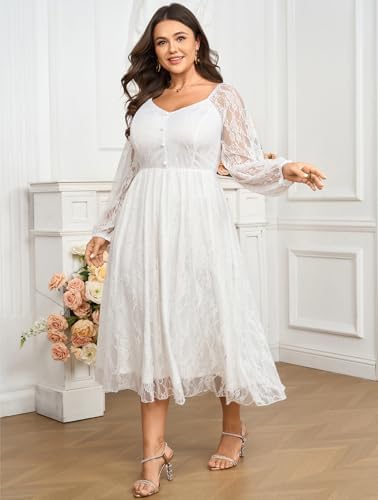 SCOMCHIC Womens Plus Size Cocktail Dress Wedding Guest Lace Long Sleeve Formal Party Maxi Dresses