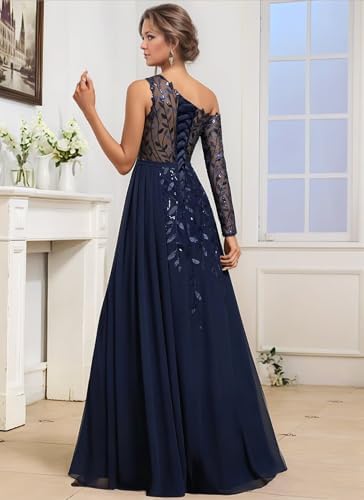 One Shoulder Mother of The Bride Dresses with Slit for Wedding Lace Appliques Chiffon Formal Dress He6077