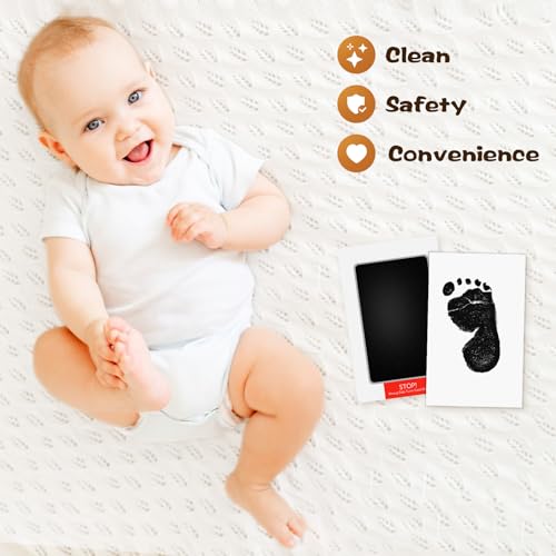 Baby Footprint Kit, 4-Pack Inkless Hand and Footprint Kit, Clean-Touch Baby Hand and Footprint Kit Dog Paw Print Kit Dog Nose Print Kit for Newborn and Pet, 4 Ink Pads and 8 Imprint Cards