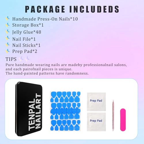 TENPAL Duckbill Nails,Brown Leopard French Tips Press on Nails with Kit,Soft Gel Fake Nails with 3D Charms Hearts Bows Flowers,Metallic Edgy Punk Y2K False Nail with Rhinestone for Winter Fall(S)