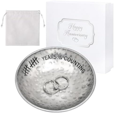 CEELGON 10 Year Wedding Anniversary Tin Gifts – 4 Tin Jewelry Tray Engraved Aluminum Decorative Dish for Couple