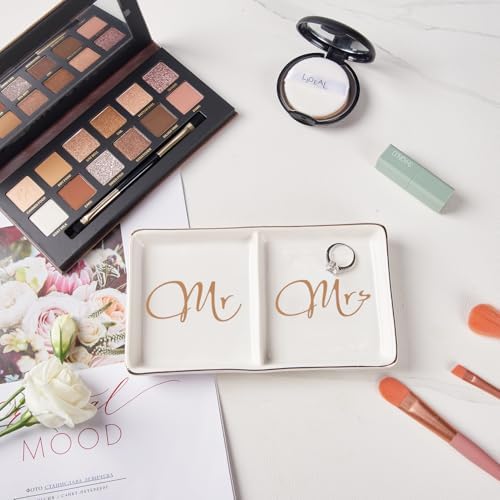 Mr. and Mrs. Ring Dish Engagement Gifts for Couples Wedding Ring Holder Jewelry Dish Tray, Bridal Shower Gifts for Women Newlywed Future Bride To be Gifts His and Hers Gifts