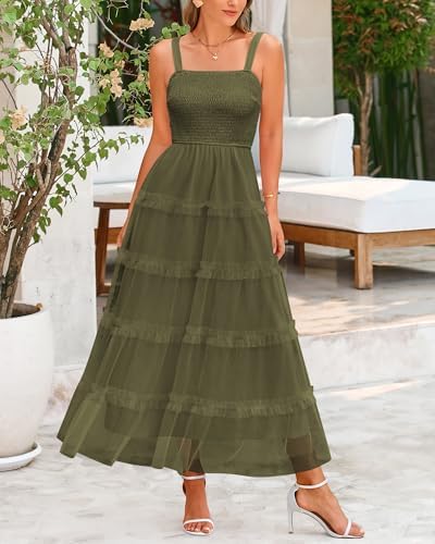 PRETTYGARDEN Womens Summer Dresses 2025 Sleeveless Smocked Tiered Ruffle Tulle A-Line Flowy Wedding Party Maxi Dress