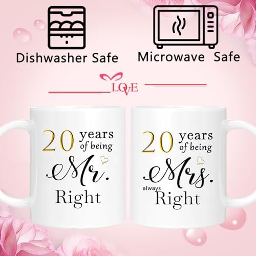 20th Anniversary Coffee Mugs Set of 2, 20 Year Anniversary Wedding Gifts Decorations for Couple Parents Men Women Husband Wife Him Her, Gift Box Packaging, 11oz