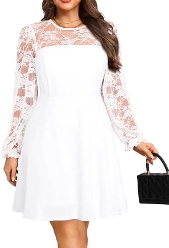 Plus Size Cocktail Dress – Lace Wedding Guest Party Crew Neck Short A Line Dresses Women
