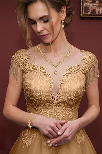 Paxuan Bridal Wedding Elegant Floral Jewelry Set for Women/Brides/Bridesmaids Crystal Jewelry Set for Wedding Prom Party Bridal Crystal Necklace Earrings Bracelet Set