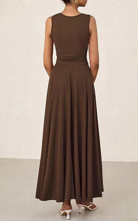 PRETTYGARDEN Womens Spring Dresses 2026 Casual Sleeveless Crewneck Aline Maxi Dress Stretch Tank Flowy Long Dresses