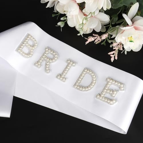 Pearl Bride Sash, White Bachelorette Sash for Bachelorette Party Decorations for Bridal Shower Decorations Bridal Shower Gift Bride to Be Stuff