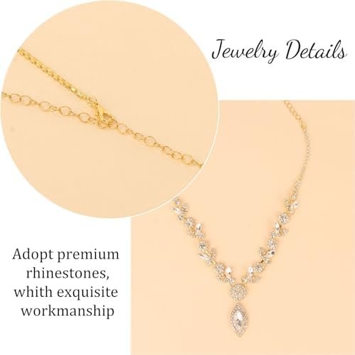 yuxiaoyu Bridal Jewelry Set for Wedding Prom Jewelry Set for Women Sparkly Rhinestone Necklace Earrings Bracelet Sets for Bride Bridesmaid Quinceanera Costume Accessories