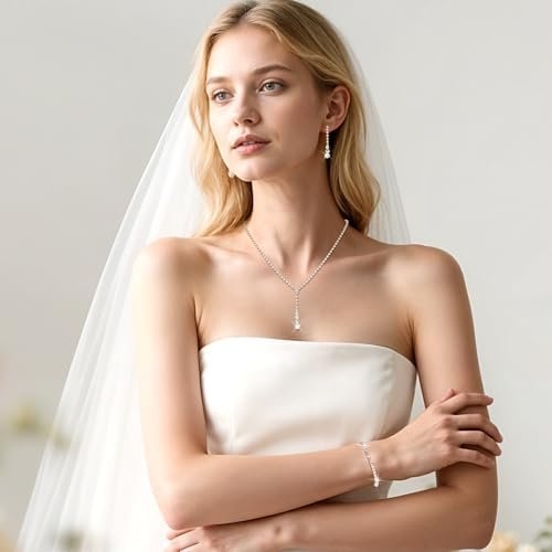 Gold Wedding Jewelry Sets for Women Gold Rhinestone Necklace Earrings Bracelet Bridesmaid Bridal Necklace for Wedding Costume Accessories for Women