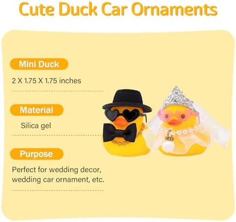 wonuu Pair Set of 2 Bride and Groom Rubber Ducks for Wedding Favors, Party Favors, Ceremony Gift Set, Marriage Souvenir, Marry Blessings, Aniversary Present, White Dess with Veil&Soft Top Hat