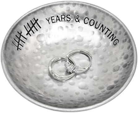 CEELGON 10 Year Wedding Anniversary Tin Gifts – 4 Tin Jewelry Tray Engraved Aluminum Decorative Dish for Couple