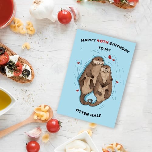 Qamza Romantic Otter Half 40 Years Old Birthday Card Gifts for Boyfriend Girlfriend Husband Wife Couple, Cute 40th Birthday Card Decor Ideal, Born in 1985 Gift for Partner Women Men