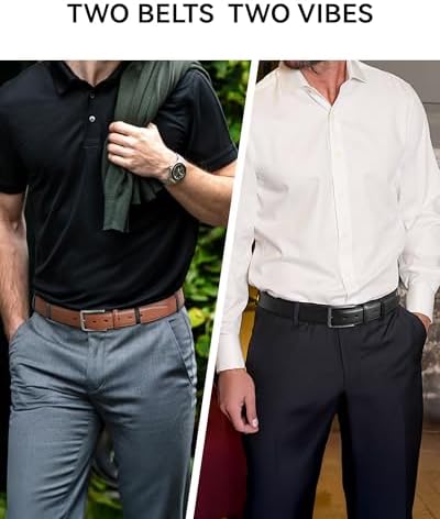 CHAOREN Leather Dress Belt Men 2 Pack – 1 3/8 Mens Belts for Work Business Casual Jeans