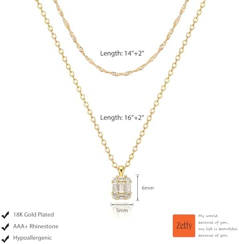 Zeffy Diamond Necklaces for Women, Dainty Gold Necklace 18k Gold Plated Layered Necklaces Simple Gold CZ Diamond Pendant Necklaces for Women Trendy Jewelry Gifts for Girls