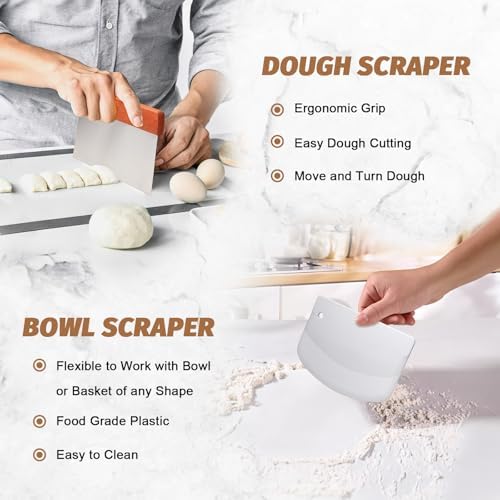 Sourdough Proofing Basket Gift Set, 9 Round and 10 Oval Banneton Bread Baking Supplies, Sourdough Baskets with Bread Lame, Danish Whish, Bowl Scraper, Sourdough Scraper, and Linen Liners