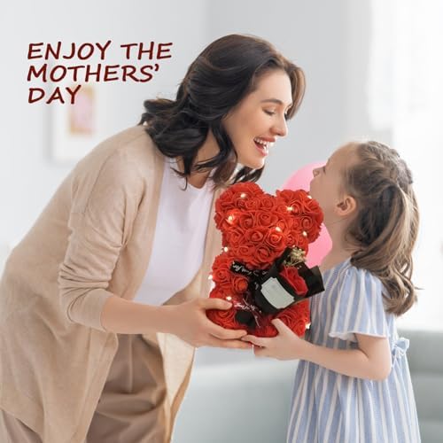 Romantic Valentines Day Gift For Her Artificial Flower Rose Teddy Bear With Preserved Flowers Bouquet And Blind Box Pearl Necklace Birthday Gift For Wife Girlfriend Mom Women Mothers Day Home Decor