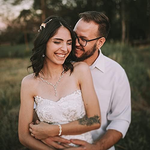 YANODA Rhinestone Bridal Jewelry Sets for Women Crystal Necklace Earrings Bracelet Jewelry Sets for Wedding Bridal Bridesmaid Gifts Evening Party Prom Jewelry Set