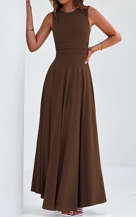 PRETTYGARDEN Womens Spring Dresses 2026 Casual Sleeveless Crewneck Aline Maxi Dress Stretch Tank Flowy Long Dresses