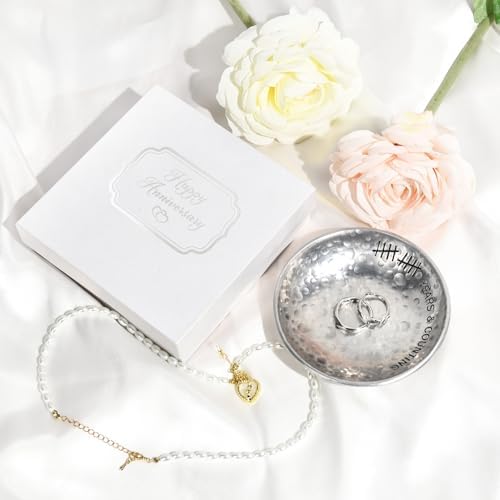 CEELGON 10 Year Wedding Anniversary Tin Gifts – 4 Tin Jewelry Tray Engraved Aluminum Decorative Dish for Couple