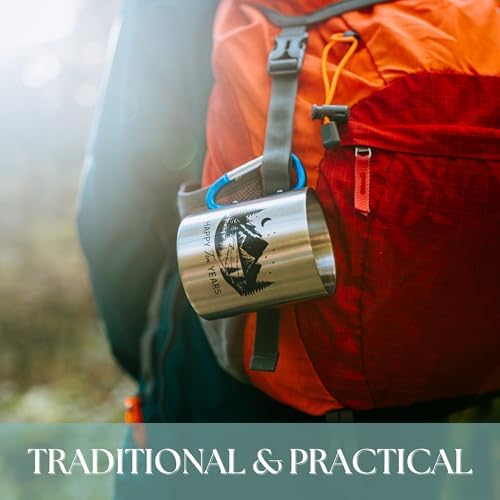 10 Year Anniversary Tin Gifts for Him Tin Anniversary for Husband – 8-12oz Aluminum Mug with Carabiner Handle 10th Anniversary for Couple (Red 12oz)