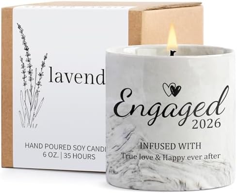 Engagement Gifts – Gift for Newly Engaged Couples, Fiance Gifts for Women, Bridal Shower, Wedding Bride Gift – Engaged Present 6 Oz Engaged 2026 Lavender Ceramics Candle