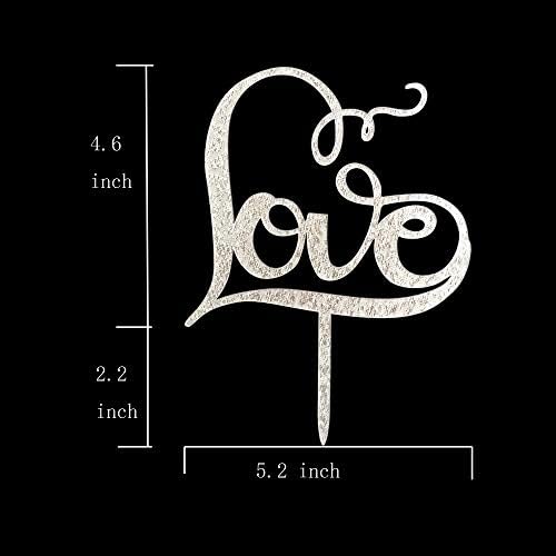 Gorgeous Love Cake Topper Anniversary Party Decorations Classical Sliver Wedding Cake Topper for Wedding/Bridal Shower Party Supplies