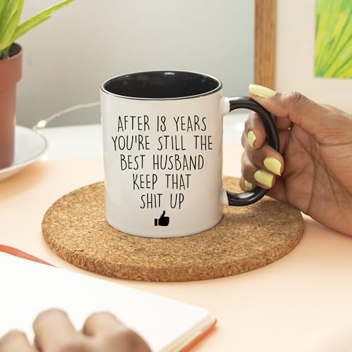 YouNique Designs 18 Year Anniversary Coffee Mug for Him, 11 Ounces, 18th Wedding Anniversary Cup For Husband, Eighteen Years, Eighteenth Year, 18th Year (Black Handle)