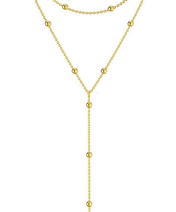 Luxval Lariat Gold Necklace for Women, Dainty Long Necklace 14k Gold Plated/Silver Y-Shaped Pendant Necklaces Trendy Beaded Chain Drop Necklaces Jewelry for Women Gifts