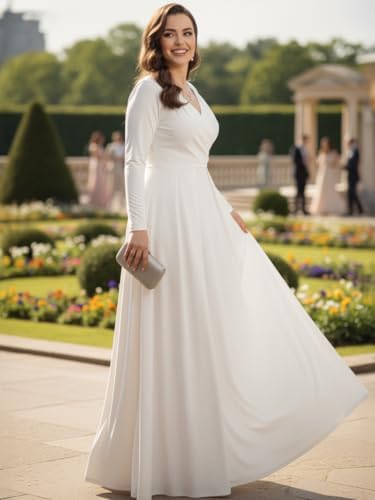 KOH KOH Womens Long Sleeve Empire Cocktail Elegant Evening Versatile Maxi Dress