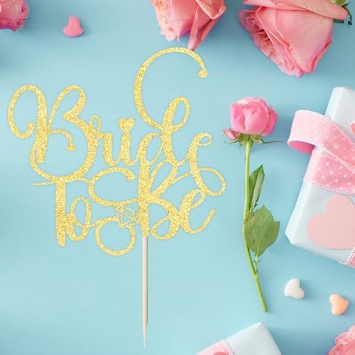Gtseryeio Bride to Be Cake Topper,golden Glitter Ring Cake Decoration Wedding Bridal Shower Theme Party Cake Decoration Supplies
