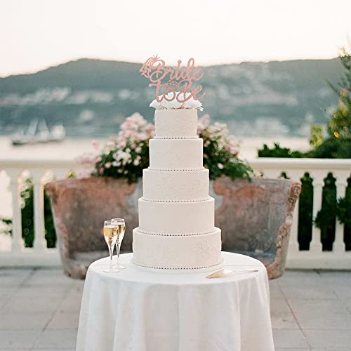 1 PCS Bride to Be Cake Topper with Glitter Ring Bridal Shower Cake Pick Decorations for Wedding Engagement Theme Bachelorette Party Supplies Rose Gold