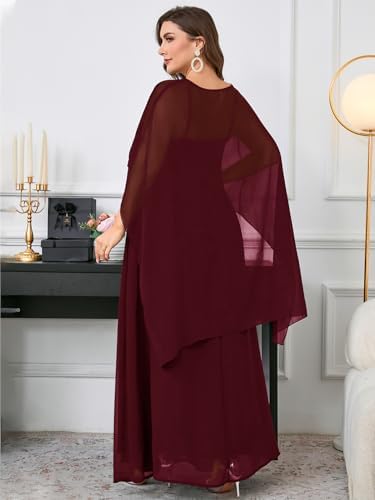 Plus Size Elegant Chiffon Dress Formal Long Cape Sleeve A Line Maxi Evening Gown Wedding Guest Cocktail Dresses