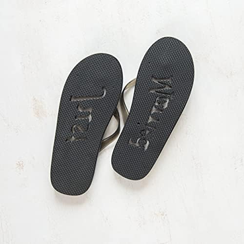 WEDDINGSTAR Just Married Wedding Favor Flip Flops – Black and White Honeymoon Sandals