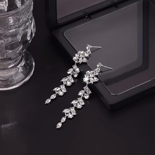Shiny Silver Cubic Zirconia Tassel Earrings for Women, Sparkling Rhinestone Wedding Bridal Bridesmaid Drop Dangle Earrings Funky Preppy Aesthetic Jewelry