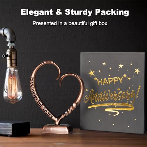 BESZONE 22 Year Anniversary Copper Gifts for Her Him Gift 22nd Wedding Anniversary for Couples Wife Husband Men, Hand Forged Copper Heart Art Keepsake Home Decor Artwork
