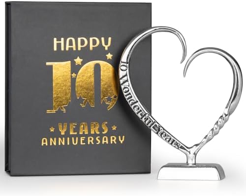 10 Year Anniversary Tin Gifts for Her Him Gift 10th Wedding Anniversary for Couples Wife Husband Men, Hand Forged Tin Aluminum Heart Art Keepsake Home Decor Artwork
