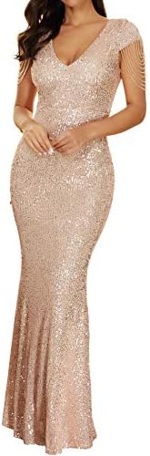 Women 1920s Plus Size Formal Dress Tassels Sleeve Sequins Gatsby Maxi Evening Gown