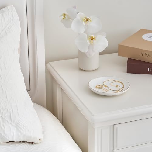 Lolalet Handmade Ceramic Ring Dish Jewelry Tray Plate with Initial, Small Monogram Gift for Her Women Girls Mother, Hostess, Engagement, Bridal Shower, Maid of Honor, Bridesmaid, Birthday, Christmas