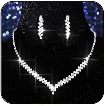 Aukmla Bridal Jewelry Set Rhinestones Bride Wedding Necklace Earring Sets Prom Costume Necklaces for Women