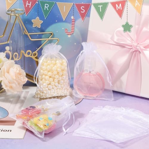 Hopttreely 100PCS Premium Sheer Organza Bags, White Wedding Favor Bags, 4×4.72 Jewelry Gift Bags for Party, Jewelry, Christmas, Festival, Bathroom Soaps, Makeup Organza, Wrapping Supplie
